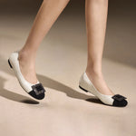 Load image into Gallery viewer, Silvery Grey Square Buckle Leather Ballerina Flats
