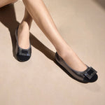 Load image into Gallery viewer, Silvery Grey Square Buckle Leather Ballerina Flats
