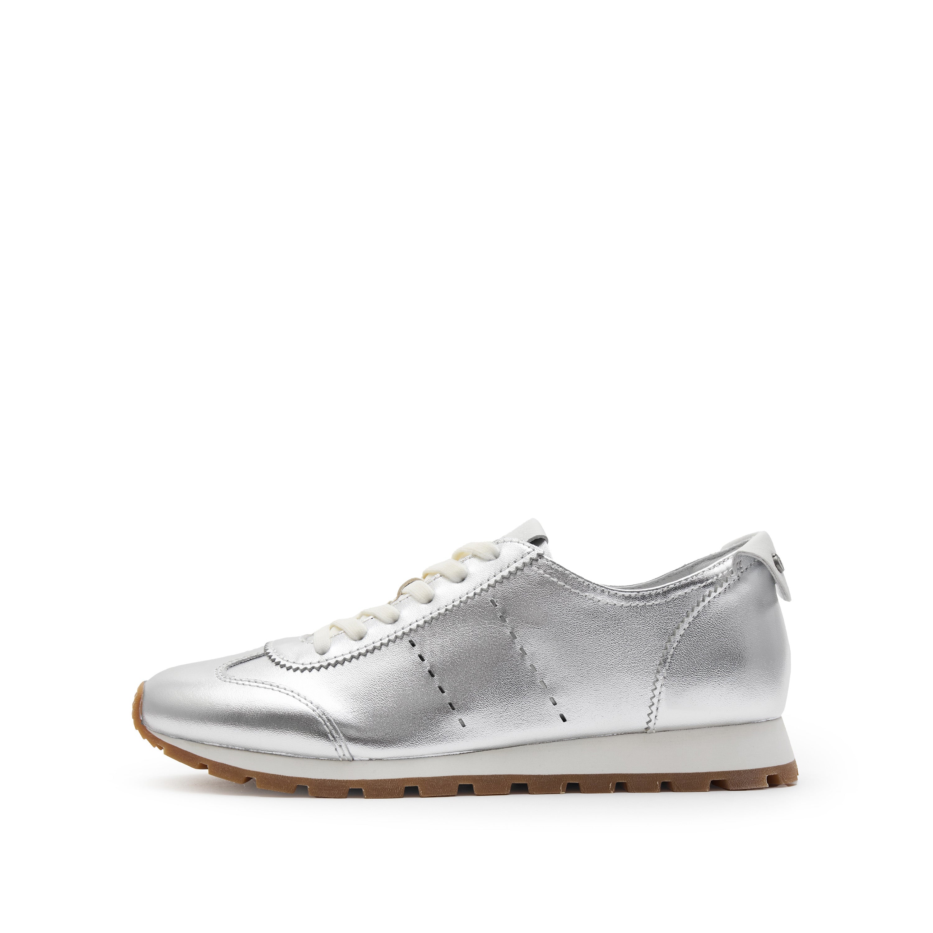 Silver Leather Slim- cut Lace-up Runner