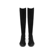 Black Leather Minimal High Knee Sock Boots
