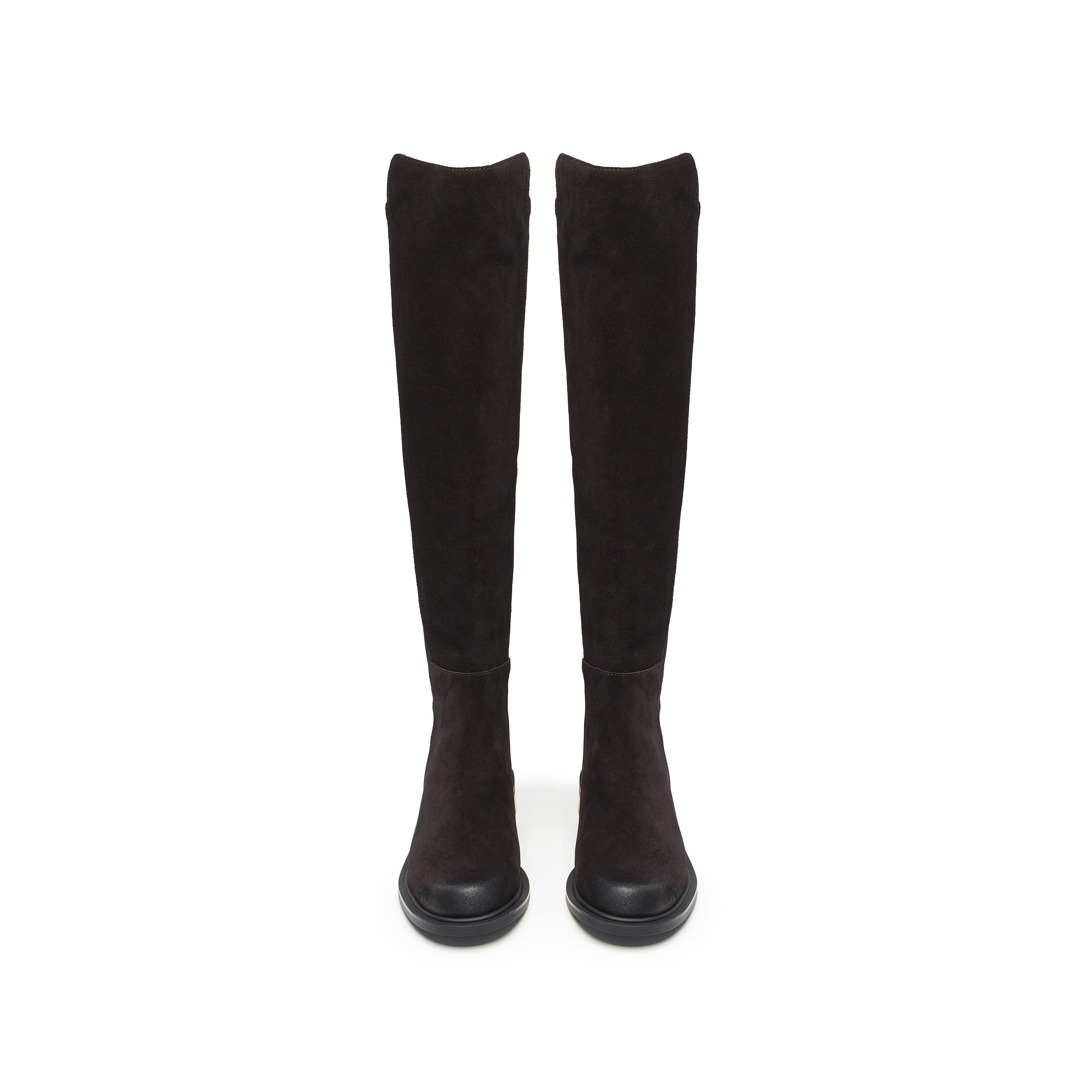 Brown Leather Minimal High Knee Sock Boots