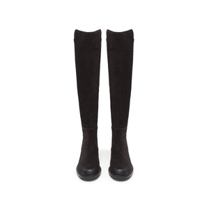 Brown Leather Minimal High Knee Sock Boots