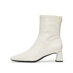 Load image into Gallery viewer, Beige Square Toe Embossed Heeled Boots
