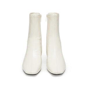 Beige Square Toe Embossed Heeled Boots