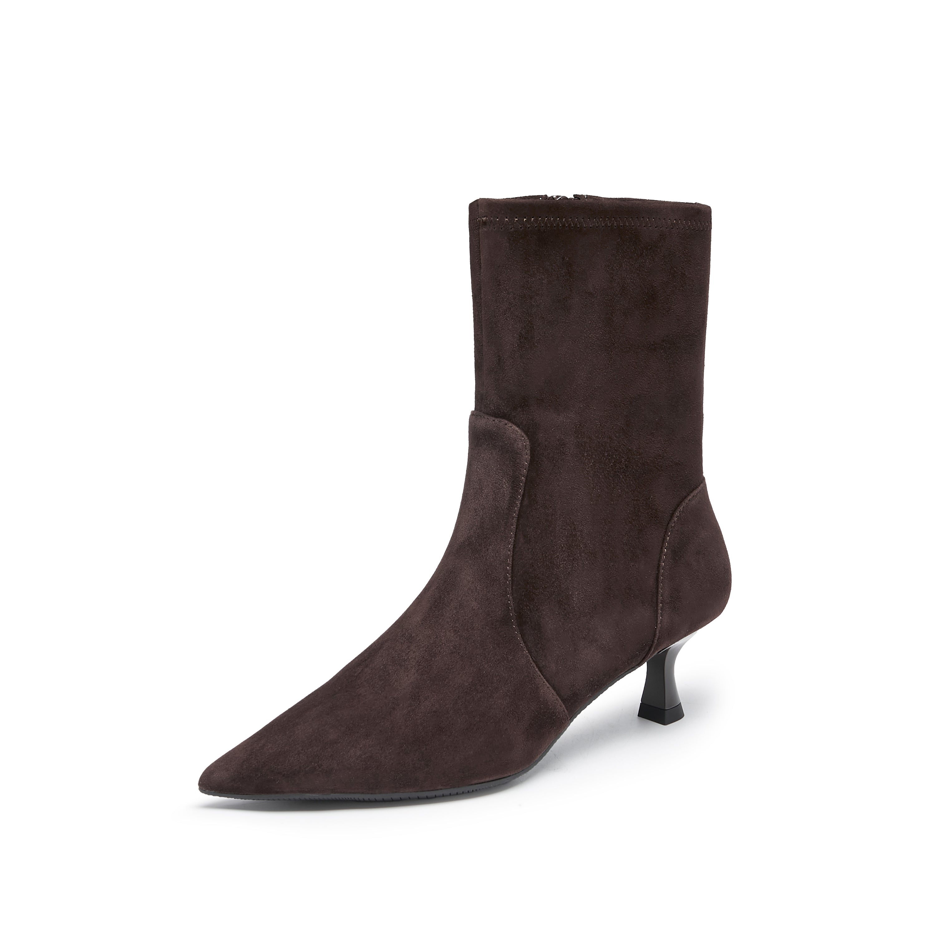 Brown Pointy Suede Ankle Sock Boots