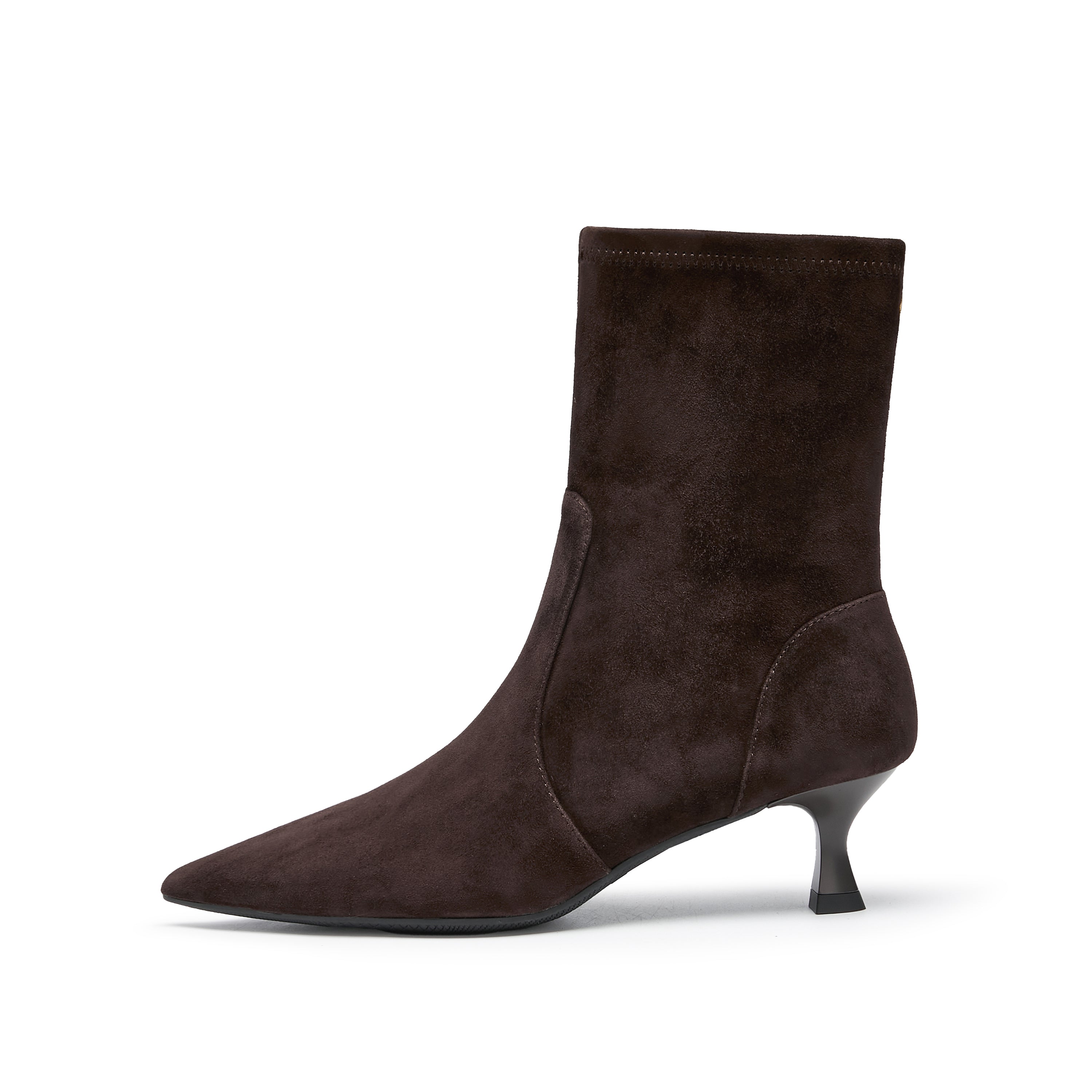 Brown Pointy Suede Ankle Sock Boots