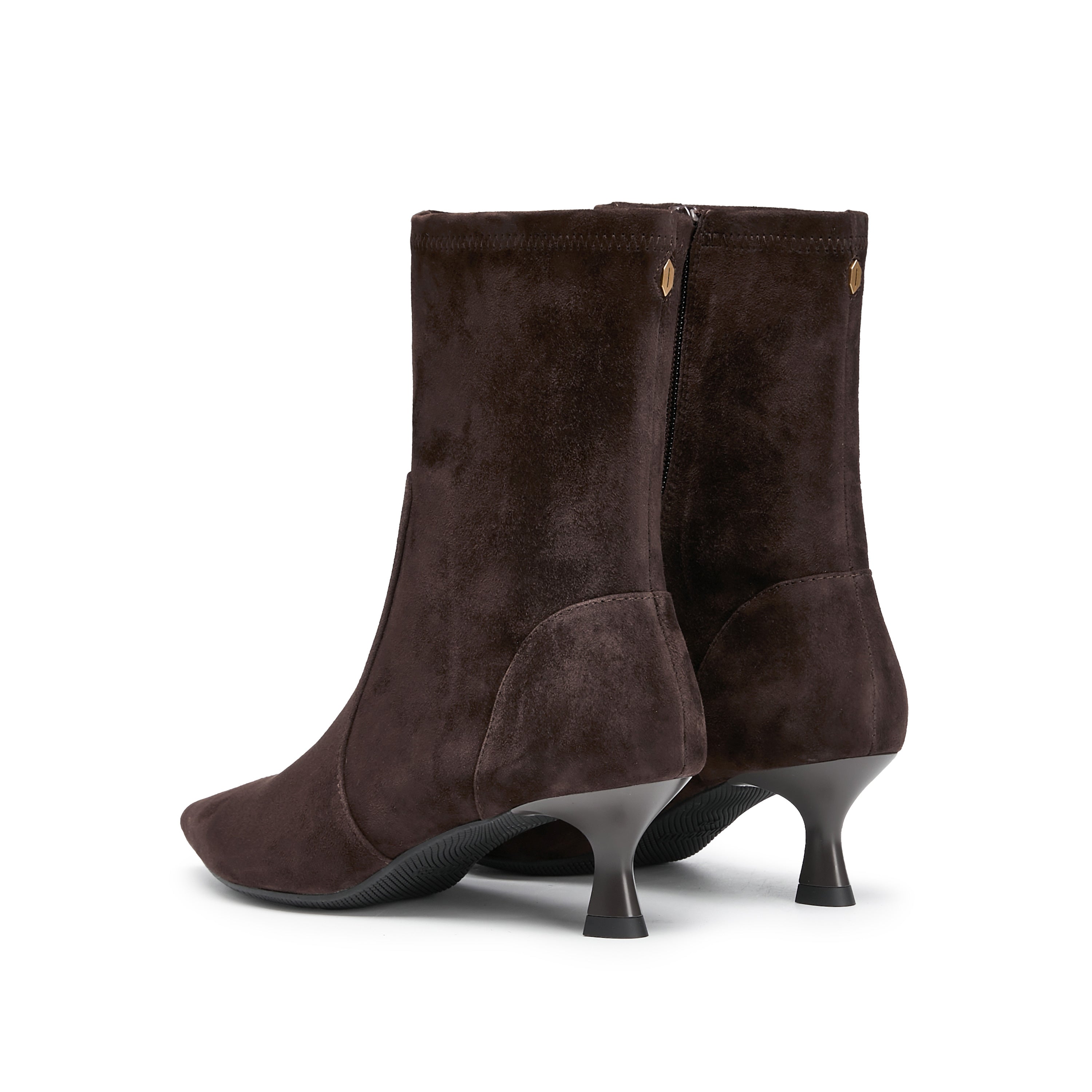 Brown Pointy Suede Ankle Sock Boots