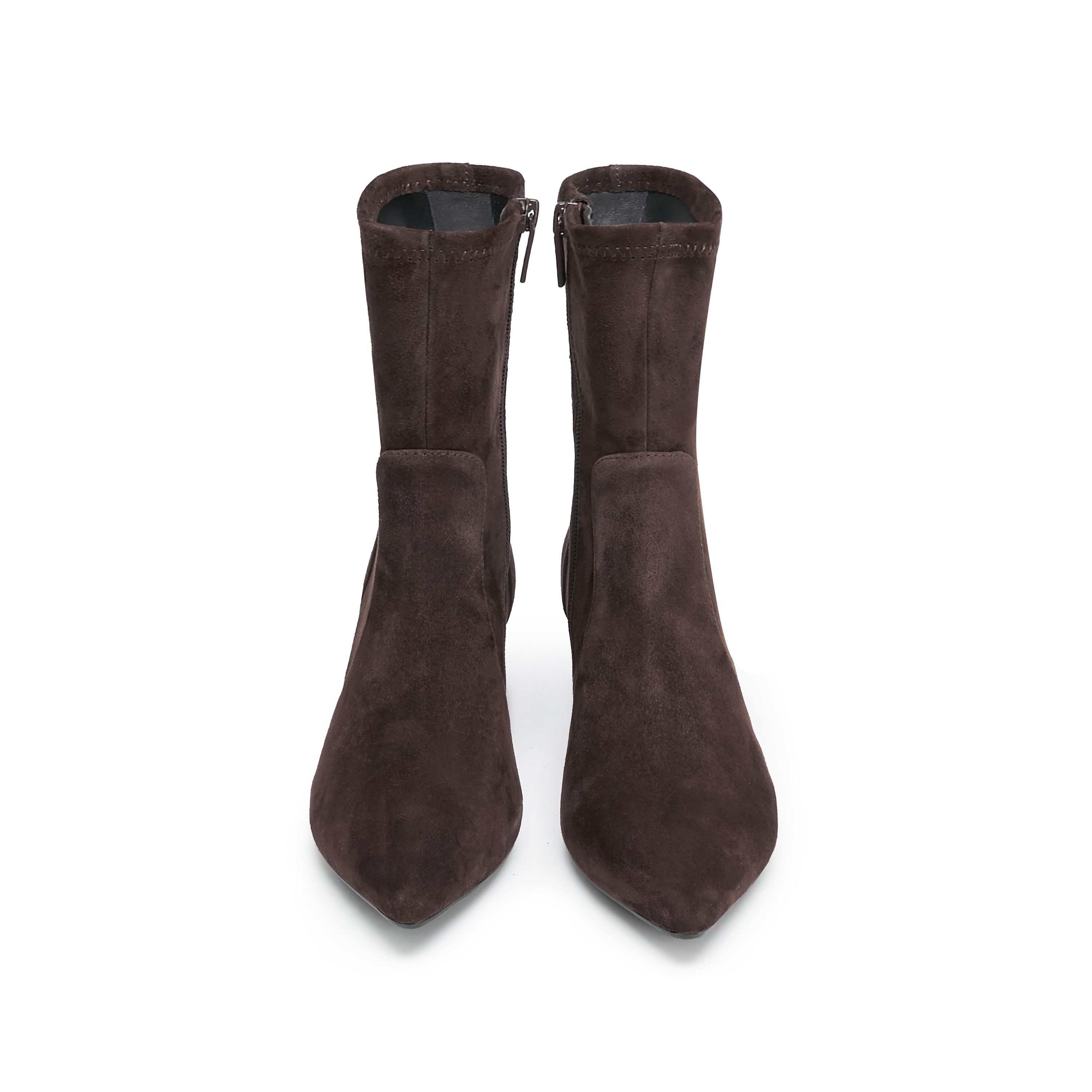 Brown Pointy Suede Ankle Sock Boots