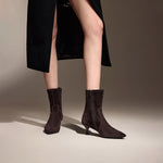 Load image into Gallery viewer, Brown Pointy Suede Ankle Sock Boots
