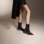 Load image into Gallery viewer, Brown Pointy Suede Ankle Sock Boots
