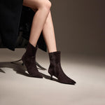 Load image into Gallery viewer, Brown Pointy Suede Ankle Sock Boots
