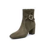 Load image into Gallery viewer, Olive Buckle Suede Ankle Heeled Boots
