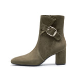 Load image into Gallery viewer, Olive Buckle Suede Ankle Heeled Boots
