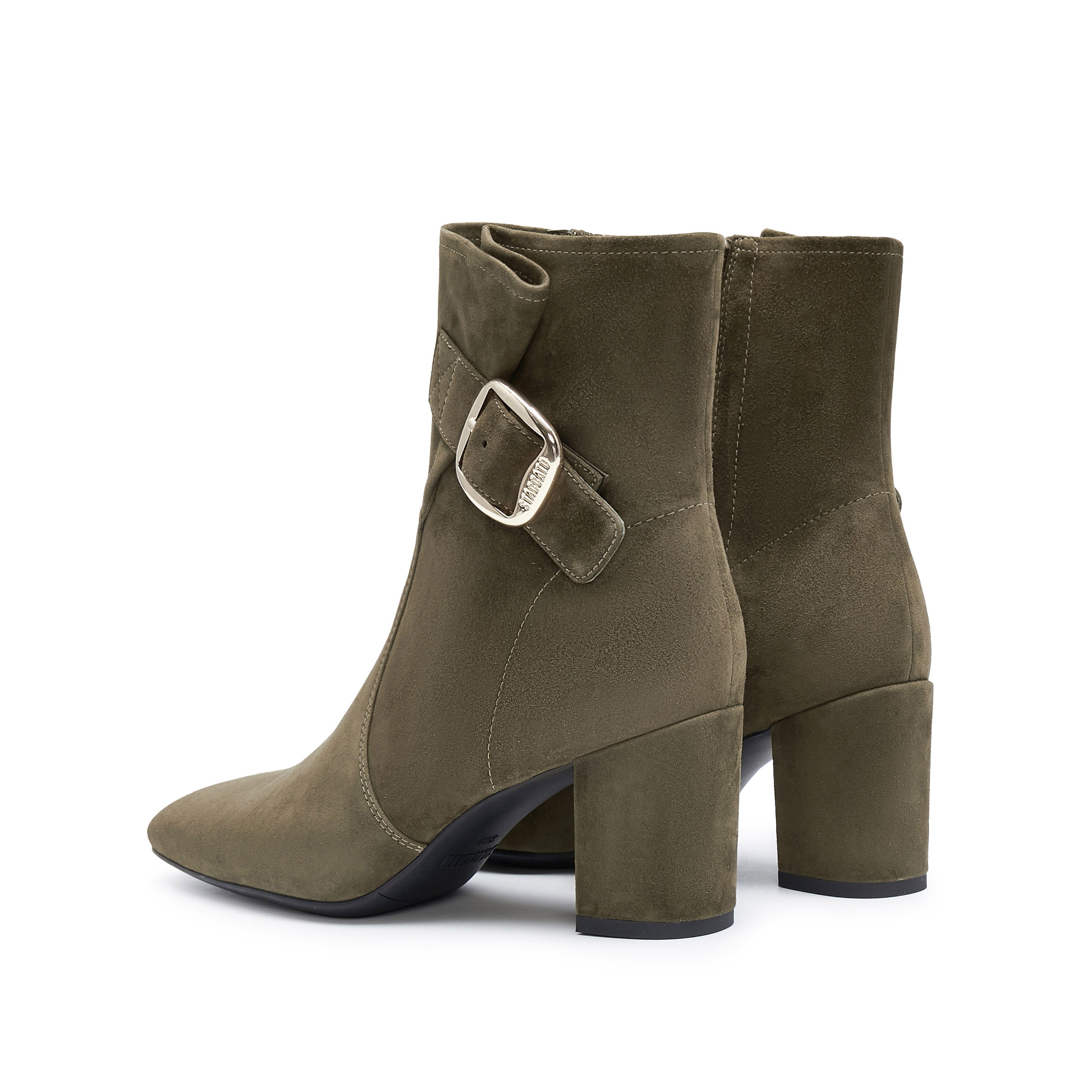 Olive Buckle Suede Ankle Heeled Boots