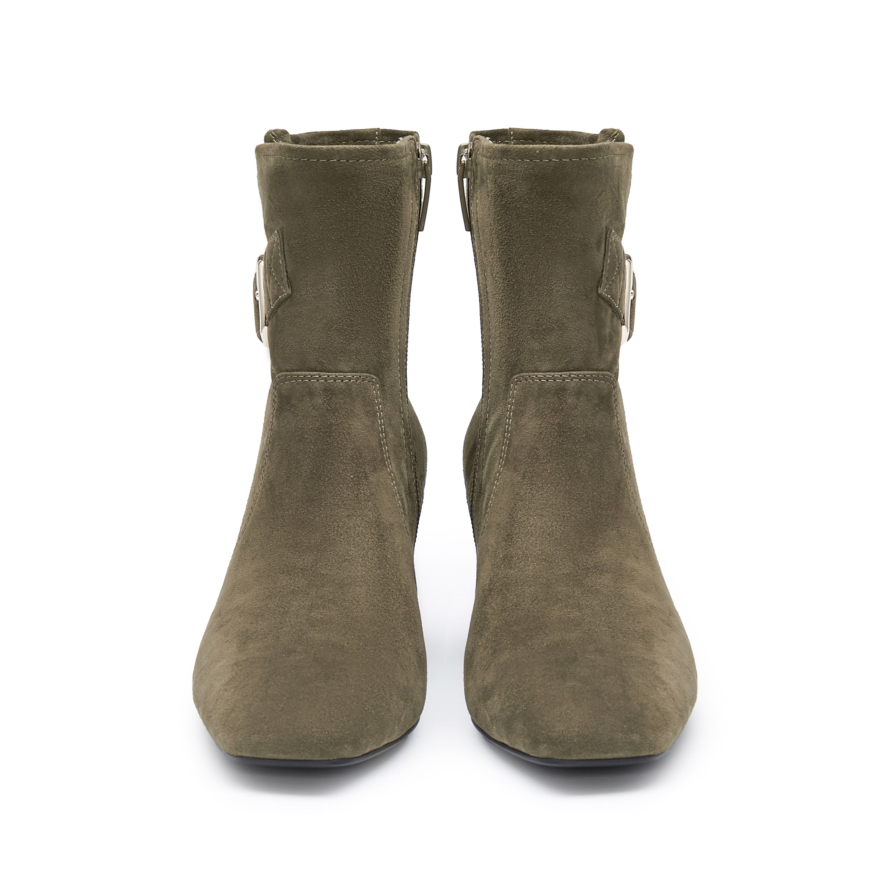 Olive Buckle Suede Ankle Heeled Boots