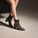 Load image into Gallery viewer, Olive Buckle Suede Ankle Heeled Boots
