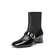 Black Golden Buckle Softy Leather Boots