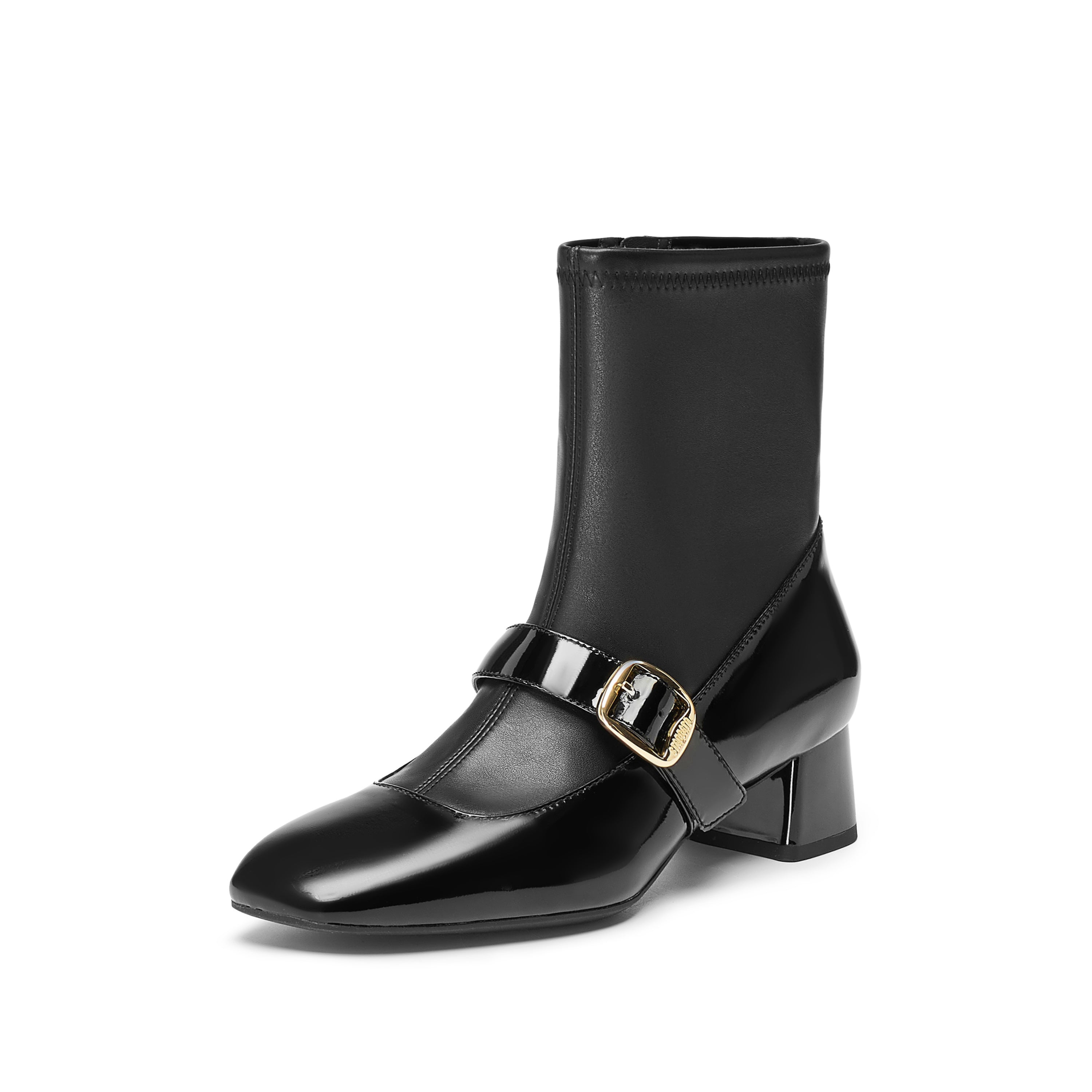 Black Golden Buckle Softy Leather Boots
