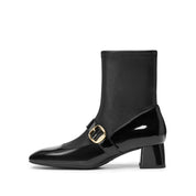 Black Golden Buckle Softy Leather Boots