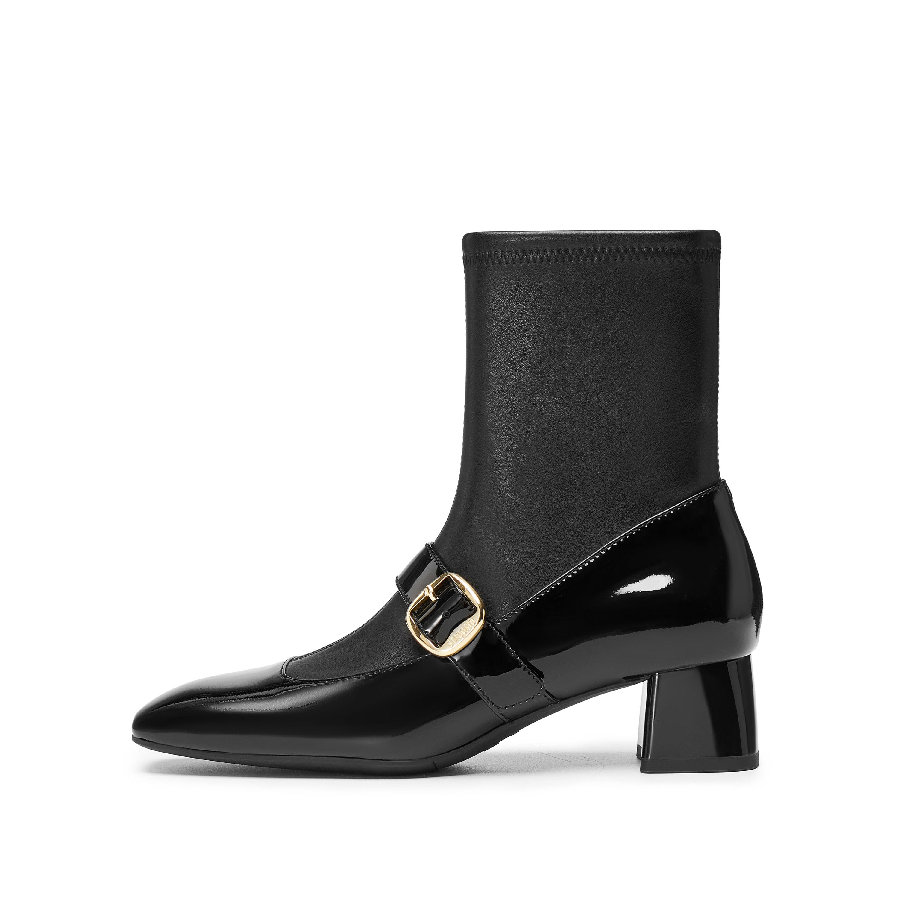 Black Golden Buckle Softy Leather Boots