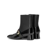 Black Golden Buckle Softy Leather Boots