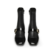 Black Golden Buckle Softy Leather Boots