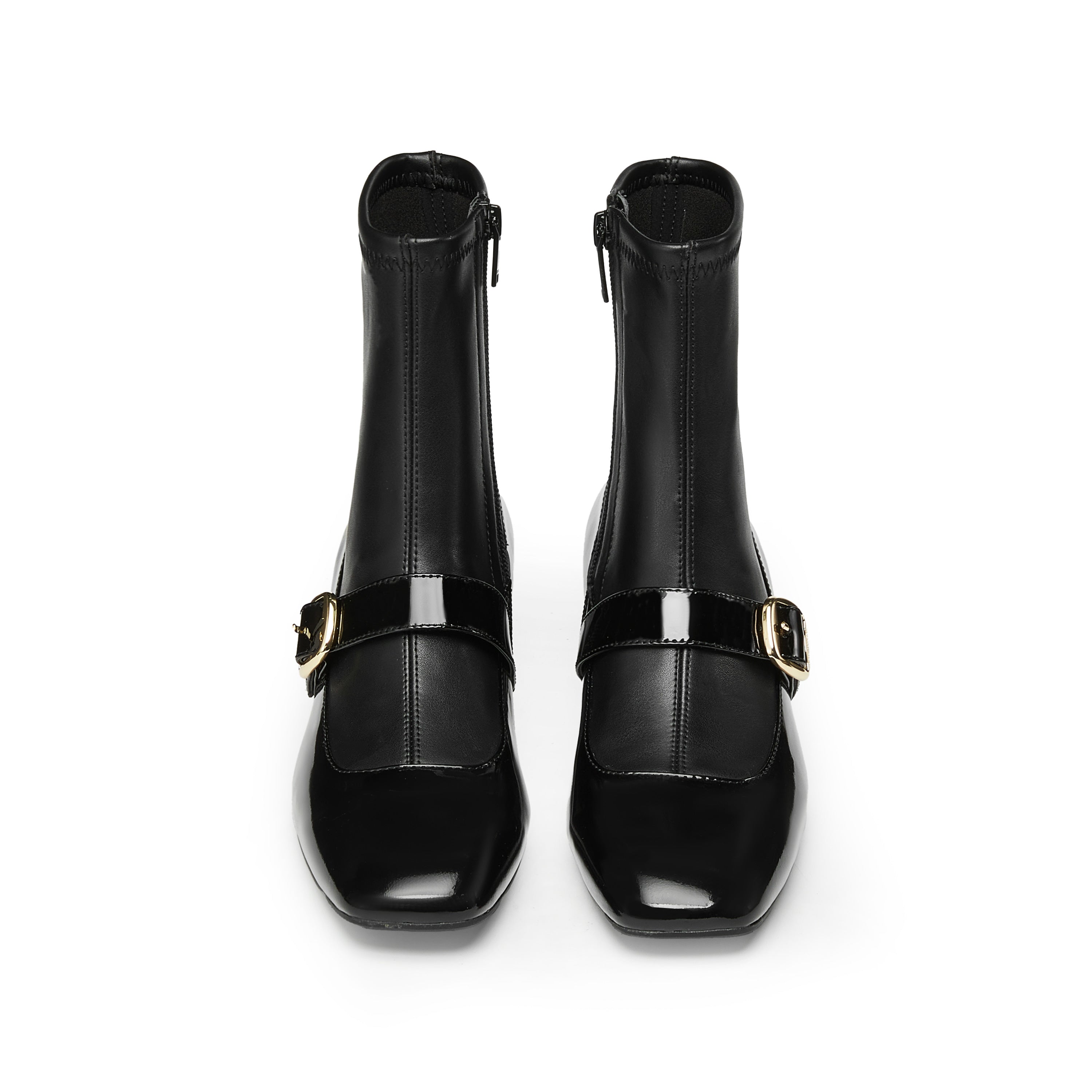 Black Golden Buckle Softy Leather Boots