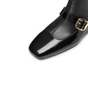 Black Golden Buckle Softy Leather Boots