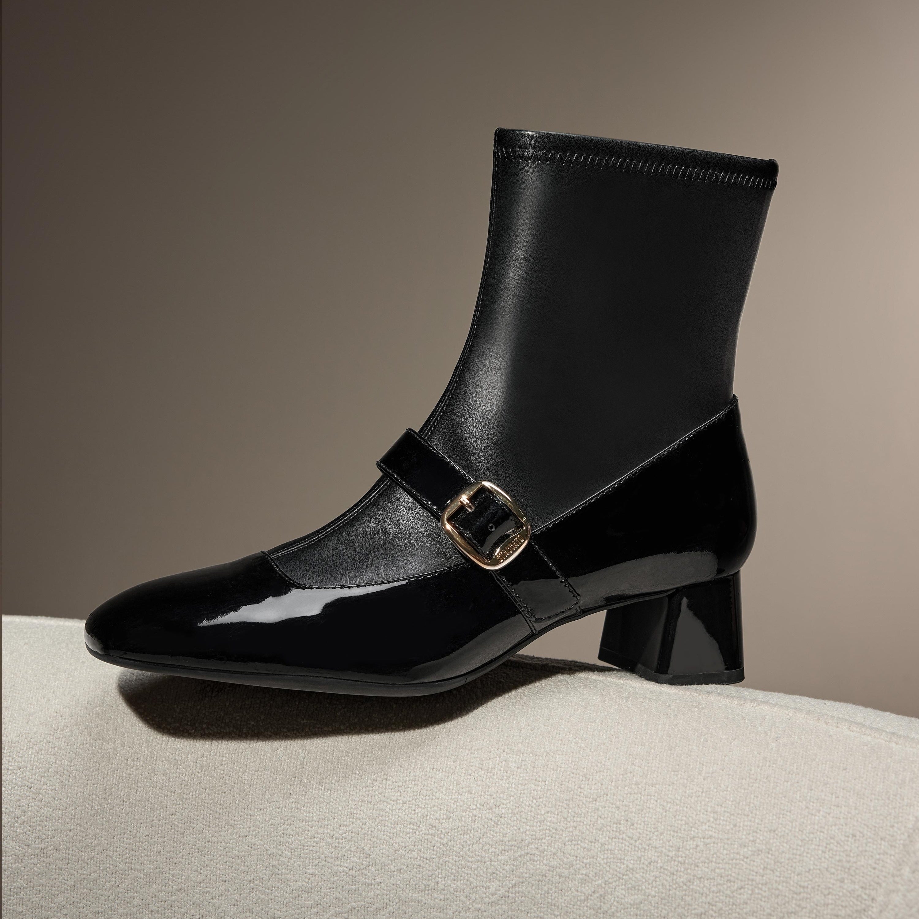 Black Golden Buckle Softy Leather Boots