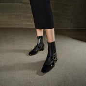 Black Golden Buckle Softy Leather Boots