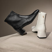 Beige Square Toe Softy Leather Ankle Boots