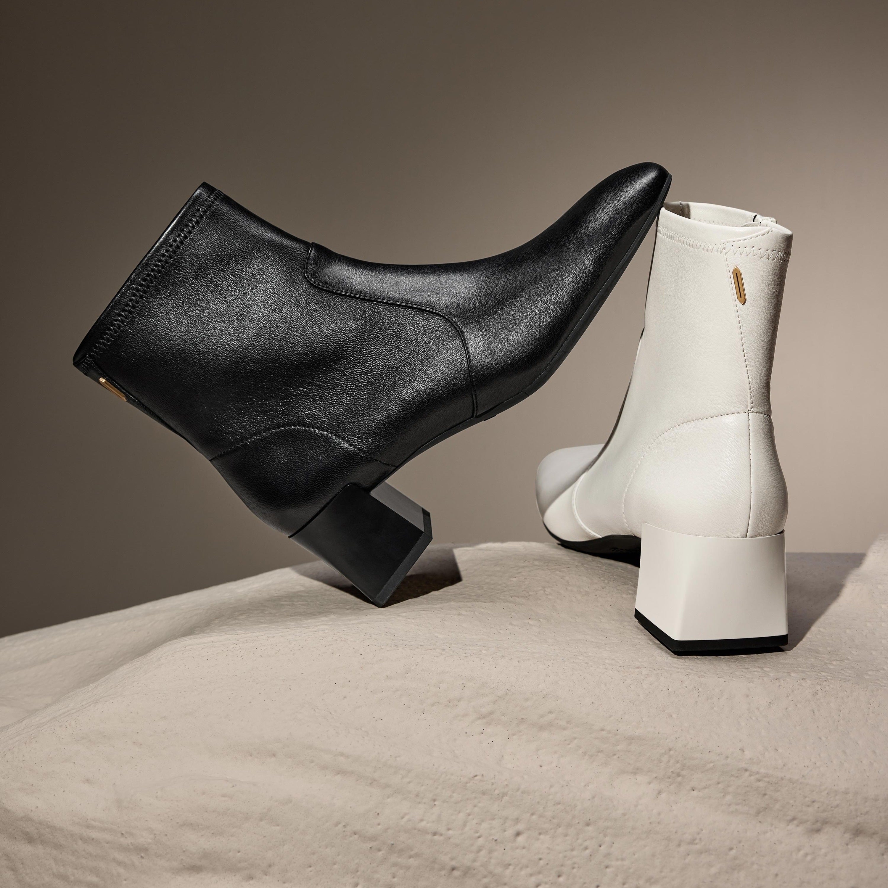 Beige Square Toe Softy Leather Ankle Boots