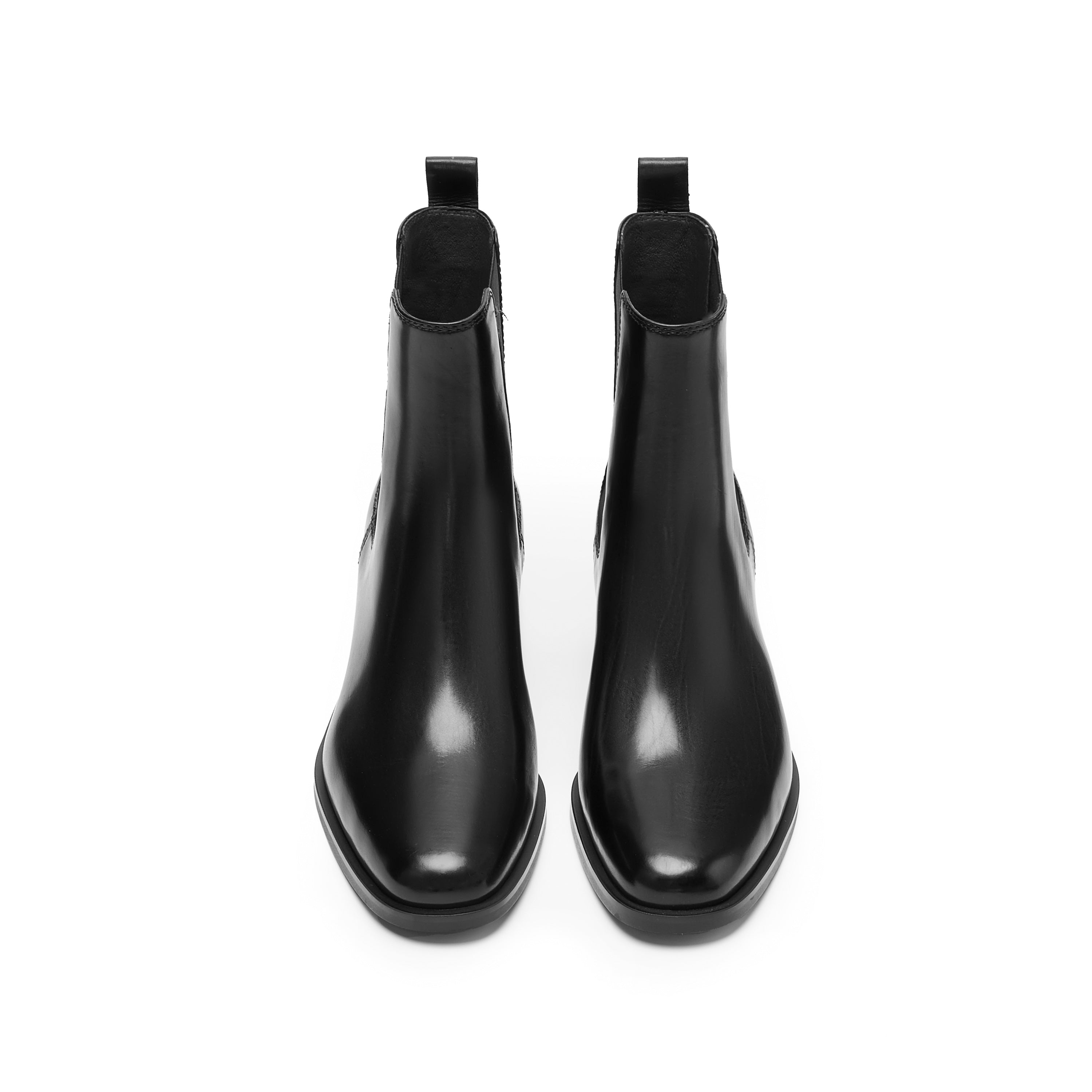 Black Leather Heeled Ankle Charles Boots