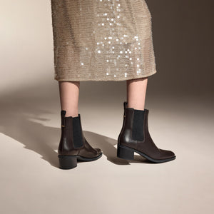 Brown Leather Heeled Ankle Charles Boots