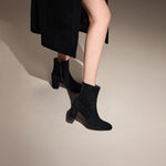 Load image into Gallery viewer, Black Suede Ankle Heeled Sock Boots
