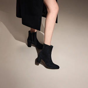 Black Suede Ankle Heeled Sock Boots