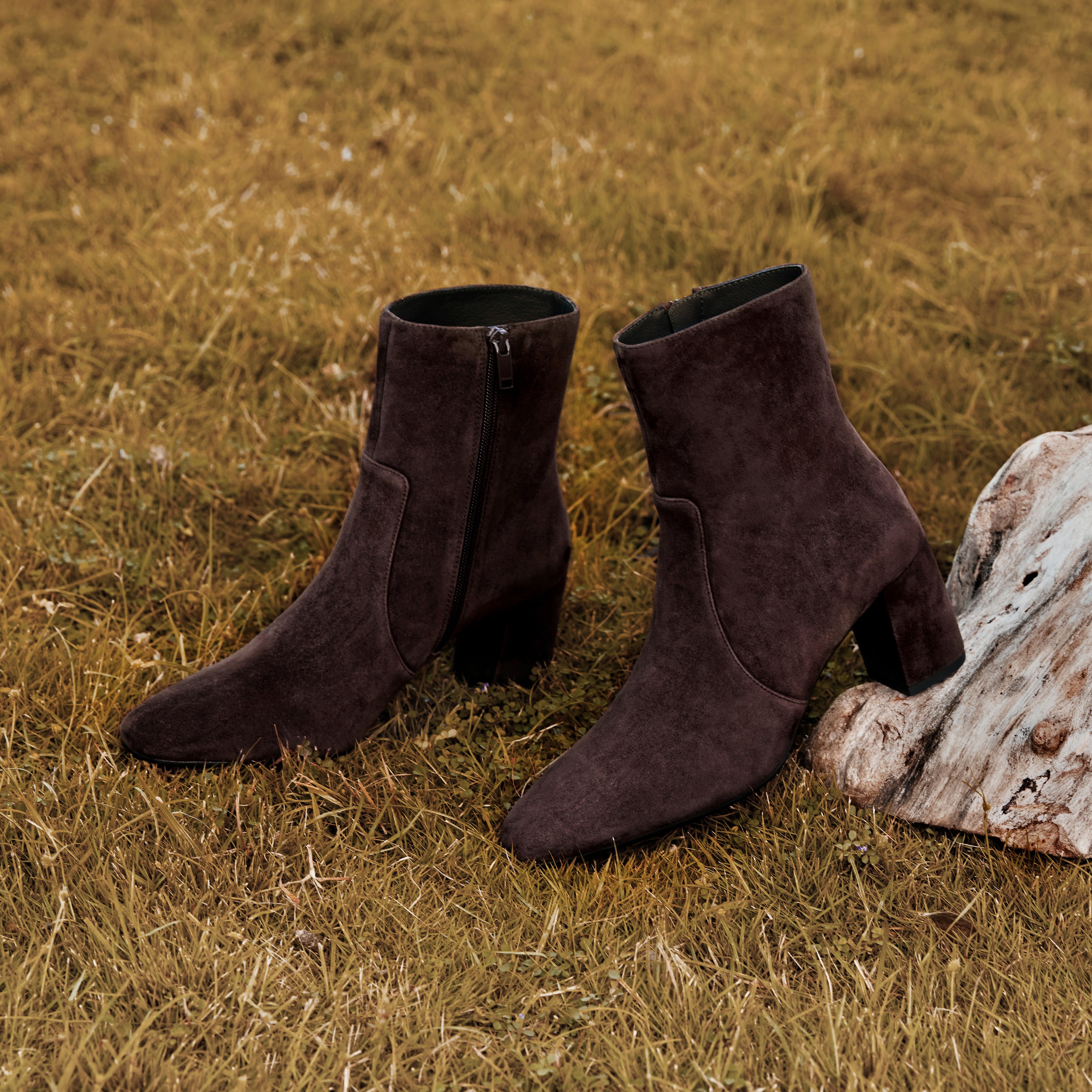 Brown Suede Ankle Heeled Sock Boots