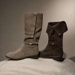 Load image into Gallery viewer, Khaki Buttons Under Knee Slouchy Flat Boots
