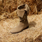 Load image into Gallery viewer, Khaki Buttons Under Knee Slouchy Flat Boots
