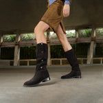 Load image into Gallery viewer, Khaki Buttons Under Knee Slouchy Flat Boots
