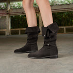 Load image into Gallery viewer, Khaki Buttons Under Knee Slouchy Flat Boots
