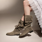 Load image into Gallery viewer, Khaki Buttons Under Knee Slouchy Flat Boots
