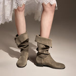 Load image into Gallery viewer, Khaki Buttons Under Knee Slouchy Flat Boots
