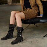 Load image into Gallery viewer, Khaki Buttons Under Knee Slouchy Flat Boots
