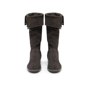 Brown Buttons Under Knee Slouchy Flat Boots