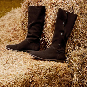 Brown Buttons Under Knee Slouchy Flat Boots