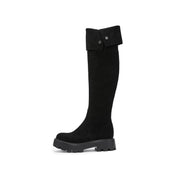 Black Buttons Under Knee Slouchy Chunky Boots