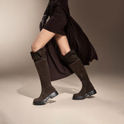 Black Buttons Under Knee Slouchy Chunky Boots