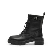 Black Buckle Strap Lace Up Chunky Combat Boots