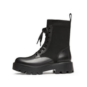 Black Lace-Up Knitted Chunky Combat Boots